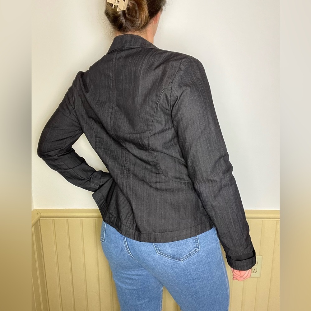 Industry PacSun Denim Jacket Gray Blazer Button Rouched Collar Women’s Large - Picture 6 of 9